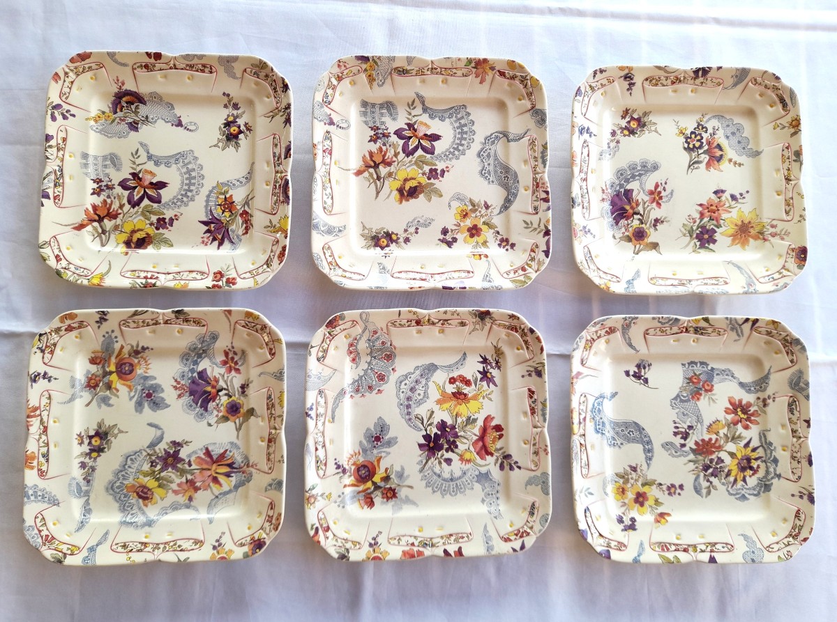 Sarreguemines, Décor Lavallière, 6 Dinner Plates