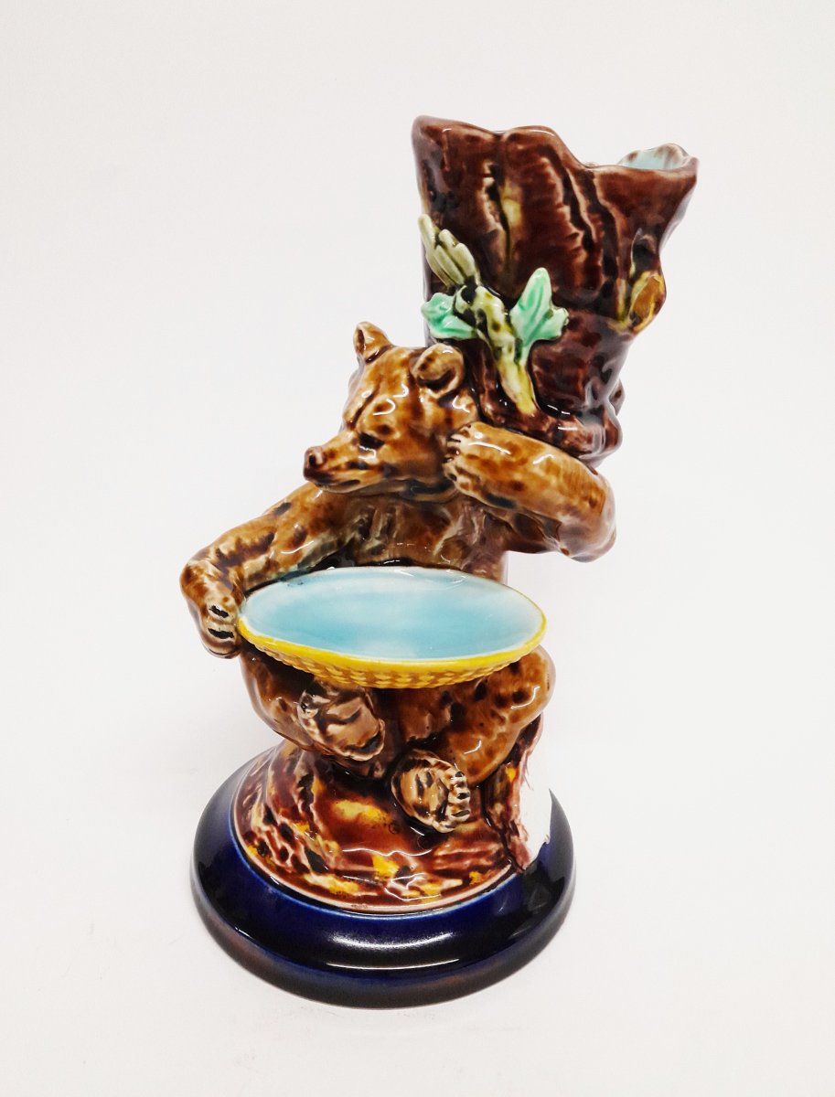 Sarreguemines, Pyrogenic Matchbox, Majolica, Bear, Tobacco, Smoker