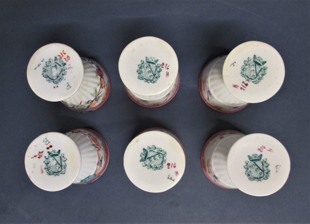 Sarreguemines, 6 Porcelain Egg Cups, Decor 216-photo-4