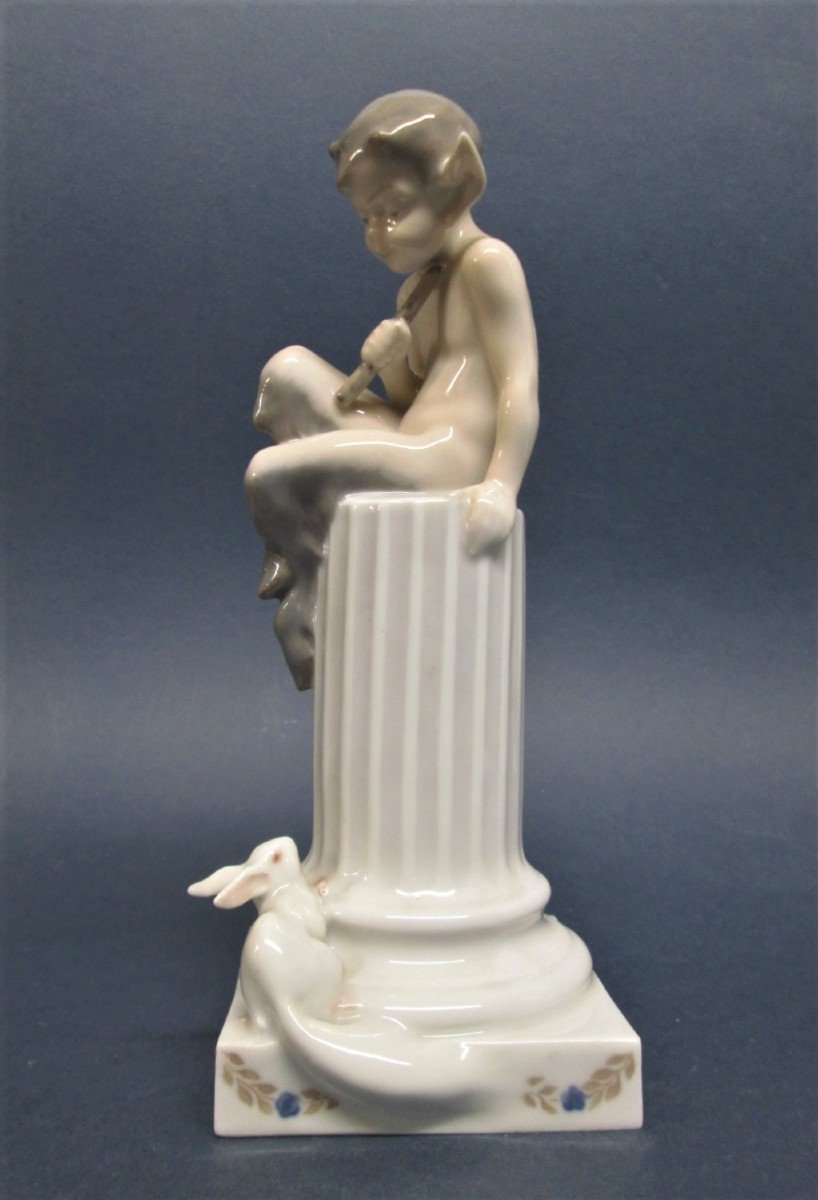 Royal Copenhagen, Figurine Faun On Column, Flute, Squirrel-photo-2