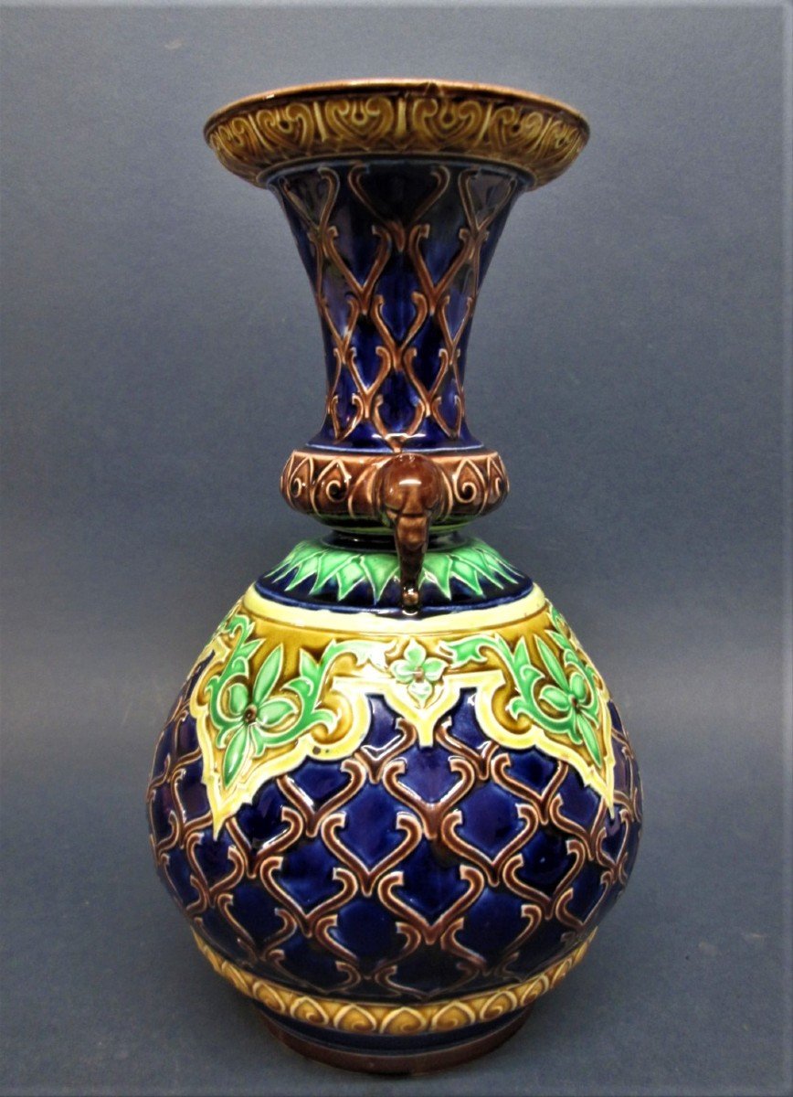 Sarreguemines, Majolica, Siamese Lamp Vase-photo-2