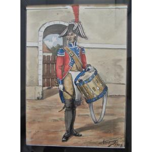 Bucquoy, Aquarelle, Tambour De Gendarmerie, Uniforme, Armée