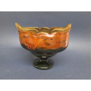 Daum Nancy, Marble Glass Paste Cup, Gold Glitter, Art Deco