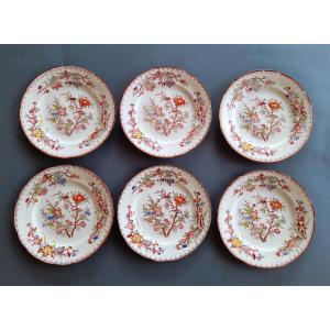 Sarreguemines, 6 Porcelain Plates, Decor No. 252
