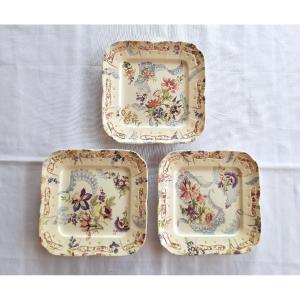 Sarreguemines, Lavallière Decor, 3 Dessert Plates