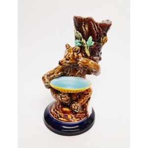 Sarreguemines, Pyrogenic Matchbox, Majolica, Bear, Tobacco, Smoker