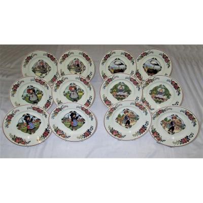 Sarreguemines, Hansi Annales Service, 12 Flat Plates