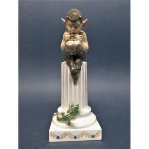 Royal Copenhagen, Fauna Figurine On Column, Flute De Pan, Lizard