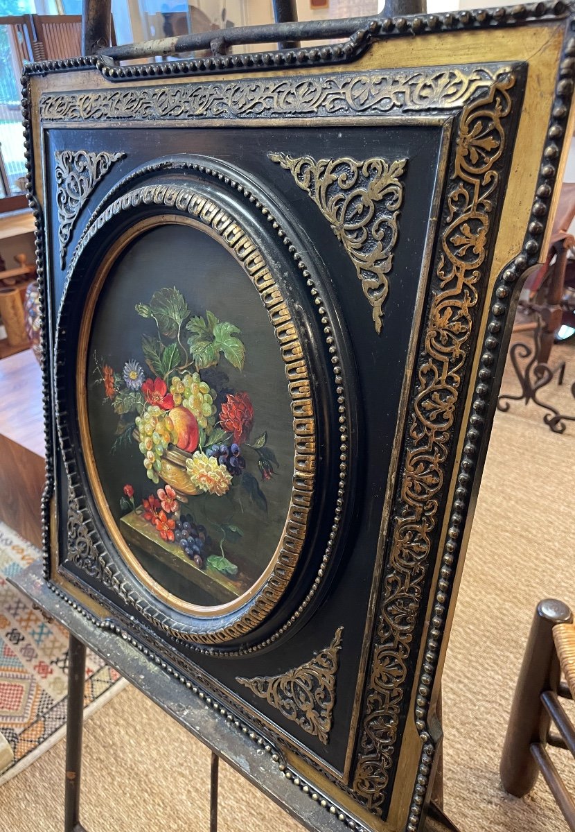 Oil On Panel Bouquet Of Flowers Napoleon 3-photo-2