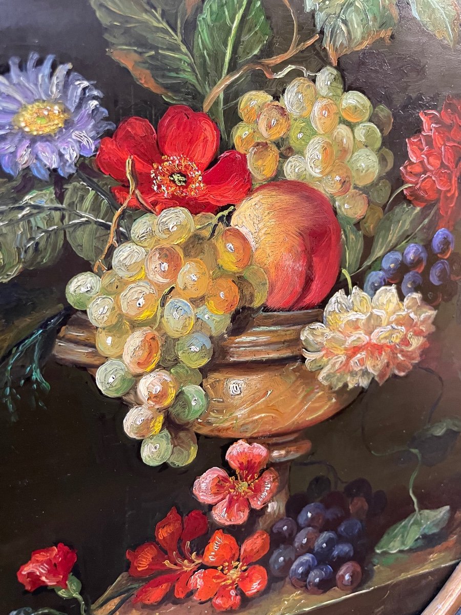 Oil On Panel Bouquet Of Flowers Napoleon 3-photo-1