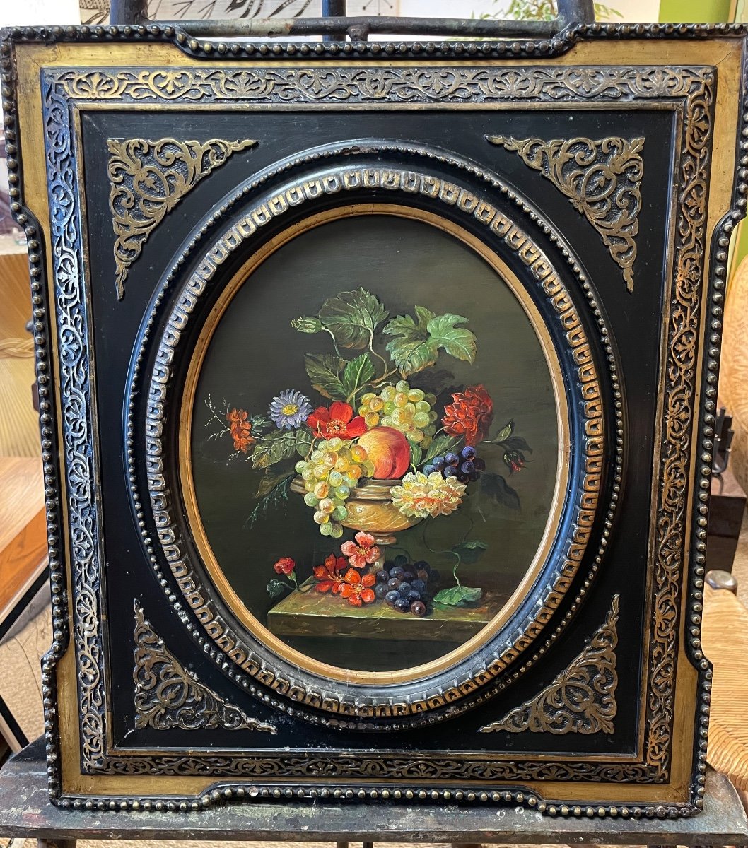 Oil On Panel Bouquet Of Flowers Napoleon 3