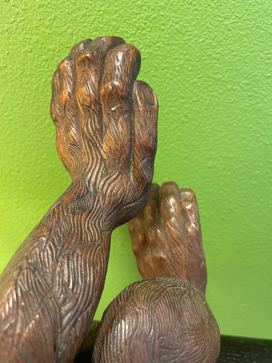  Monkey Wooden Sculpture Of Asian Origin -photo-2