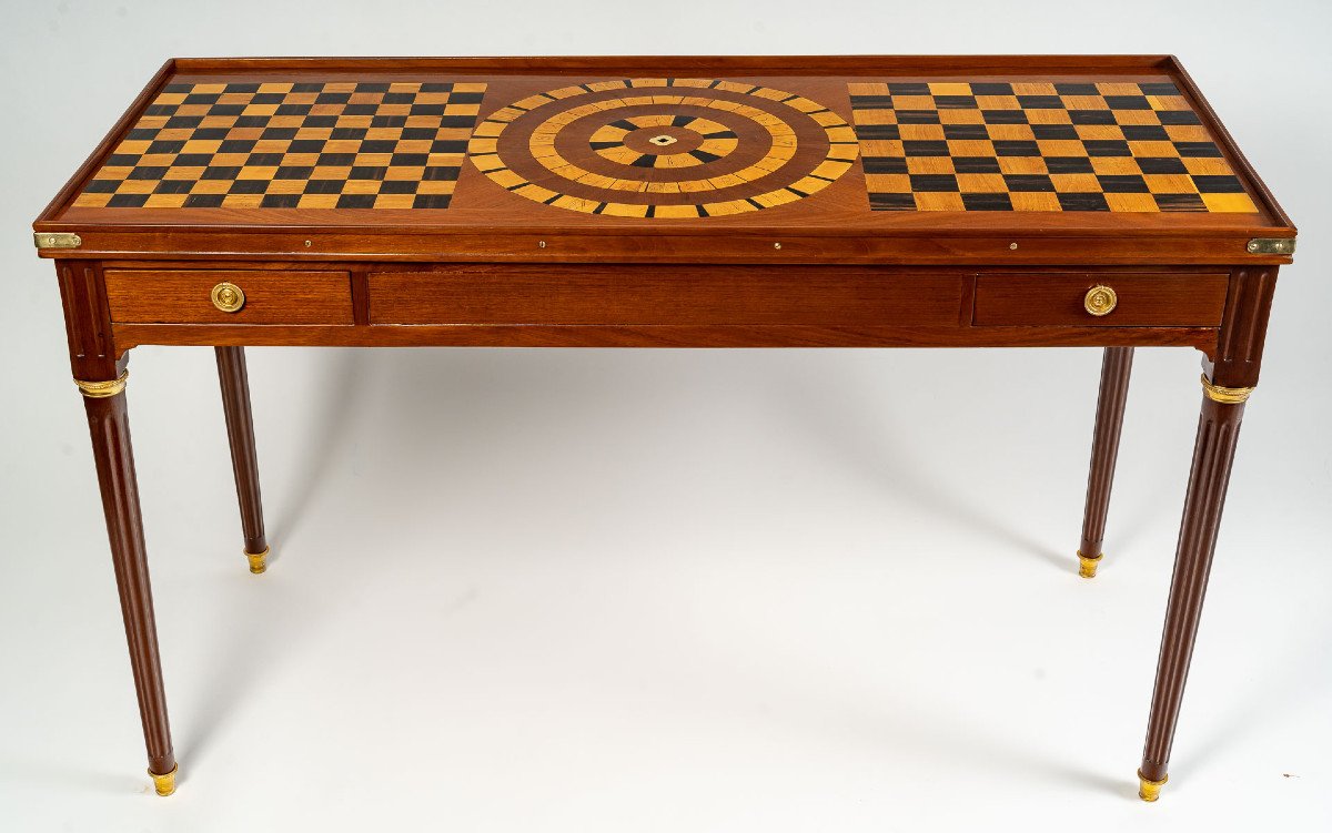 Table De Jeux Tric-trac d'époque Louis XVI (1774 - 1793).-photo-1