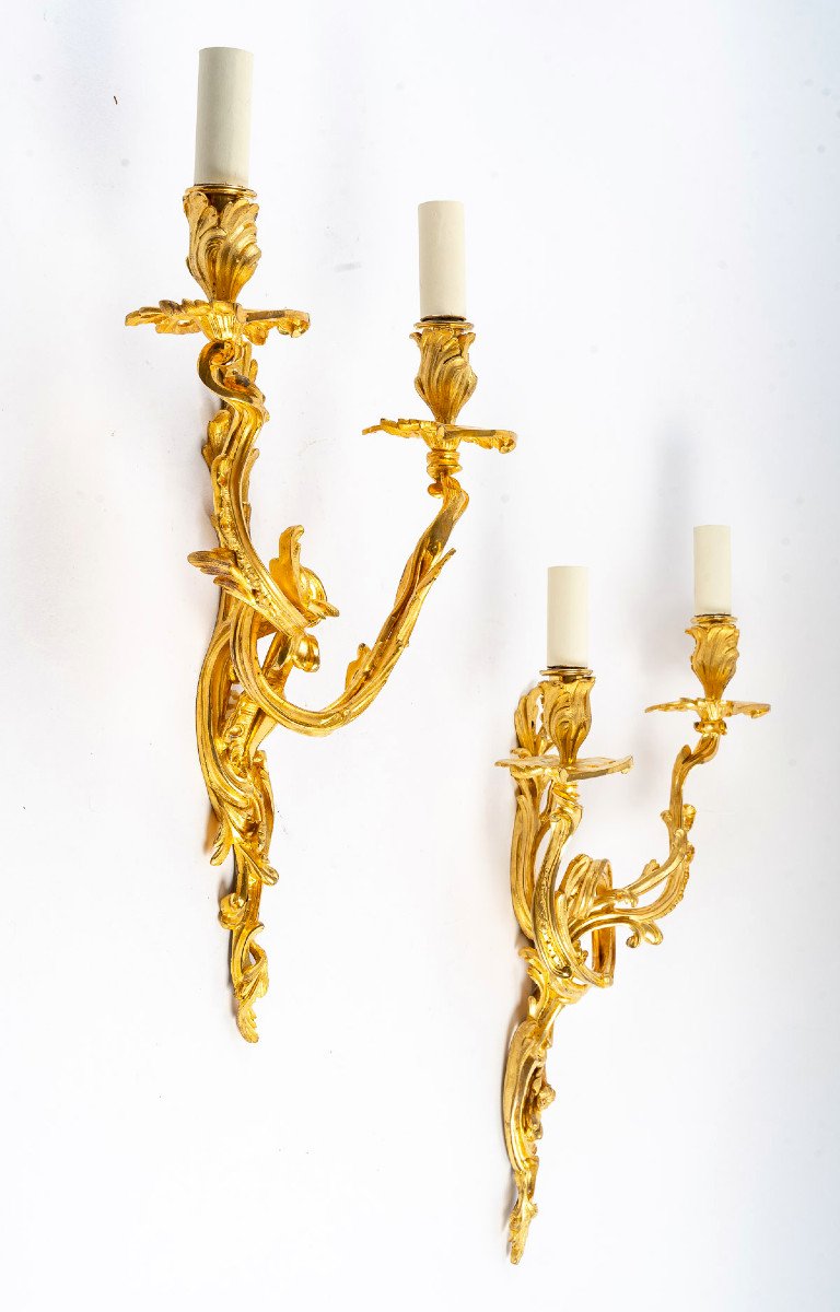 A Pair Of Napoleon III (1851 - 1870) Perid Of Wall-lights In Louis XV Style.-photo-2