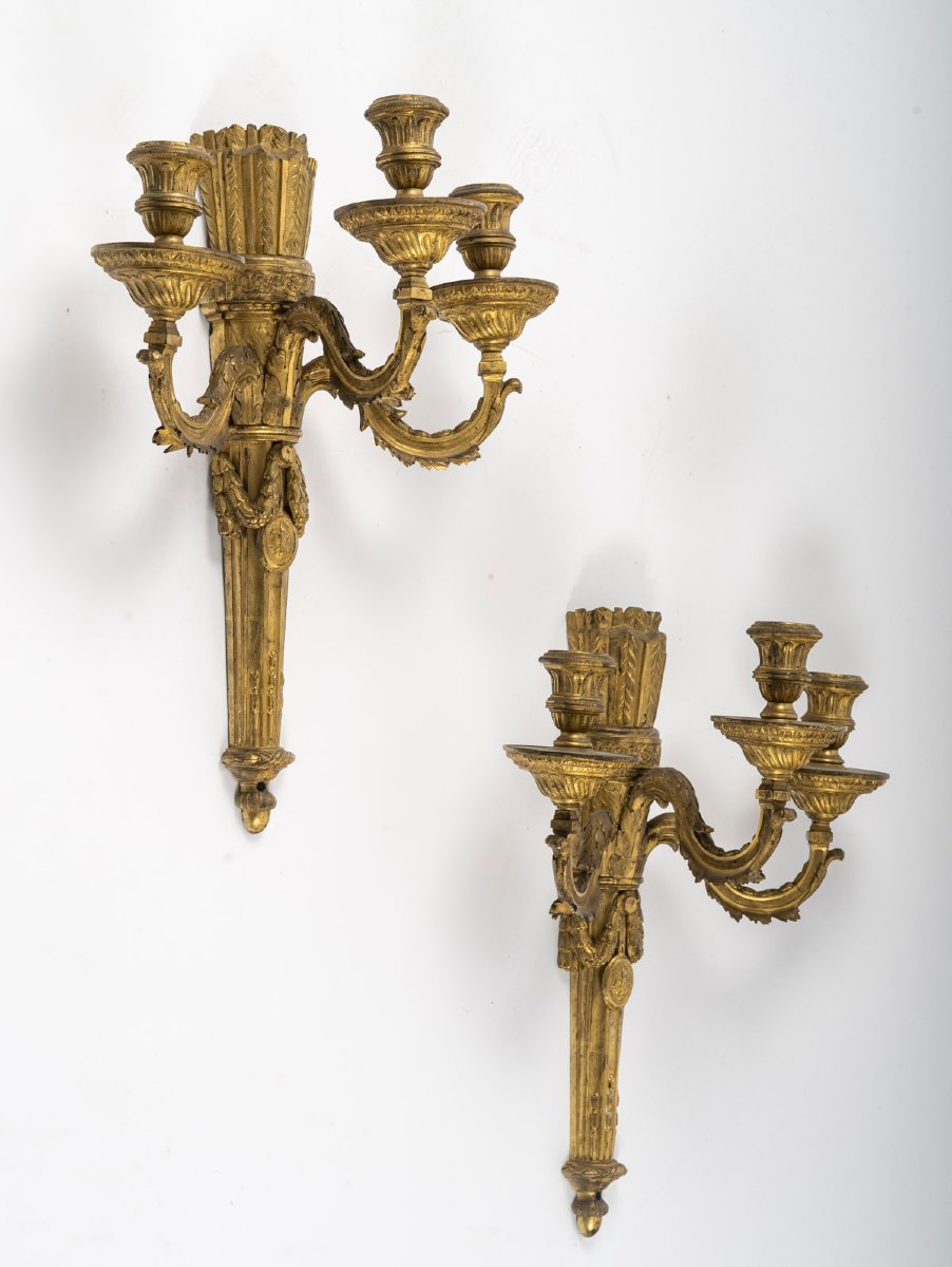 Pair Of Large Louis XVI Period Wall Lights. 18th Century.-photo-2