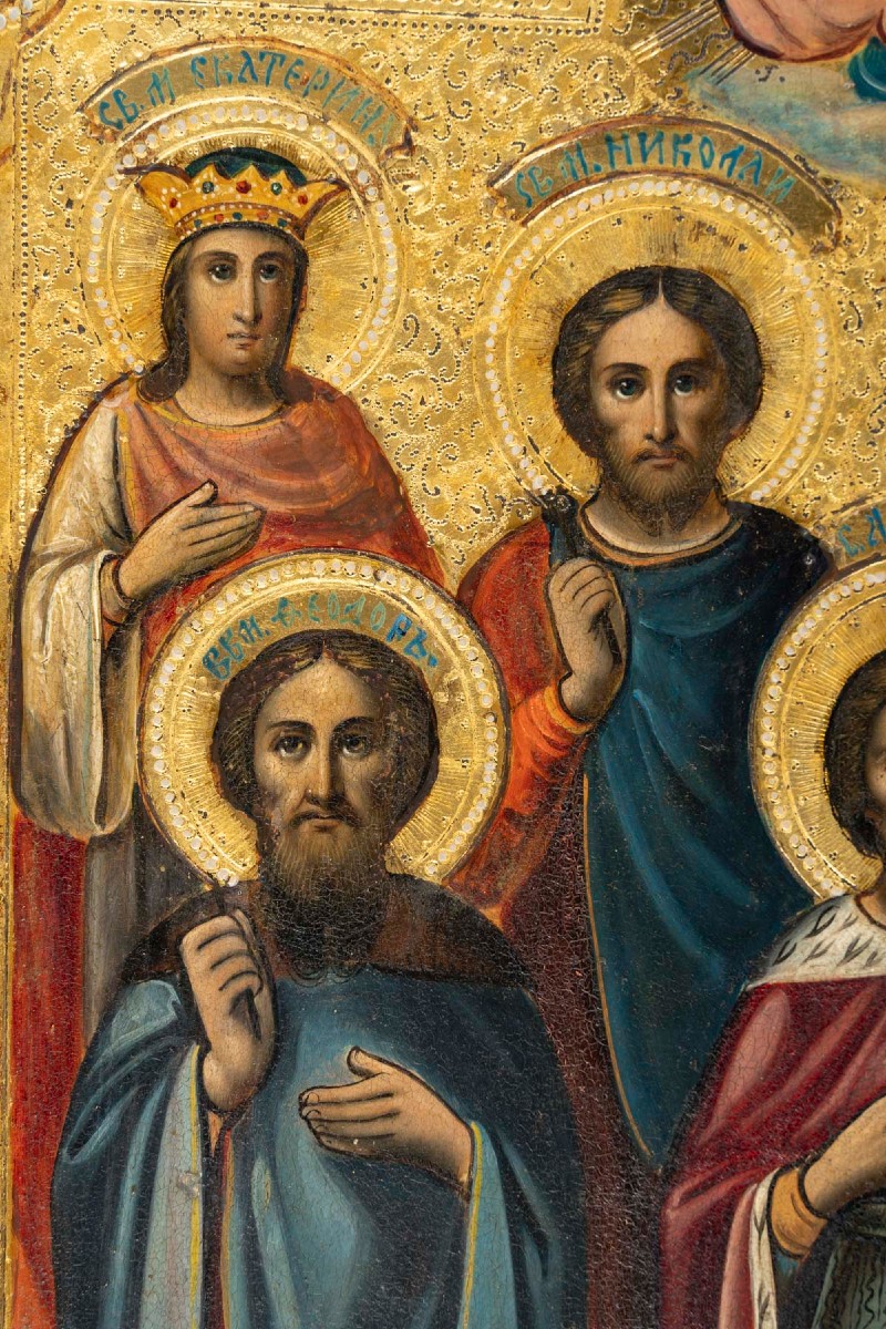 Icon Depicting A Royal Couple Surrounded By Saints, Russia, 19th Century.-photo-1
