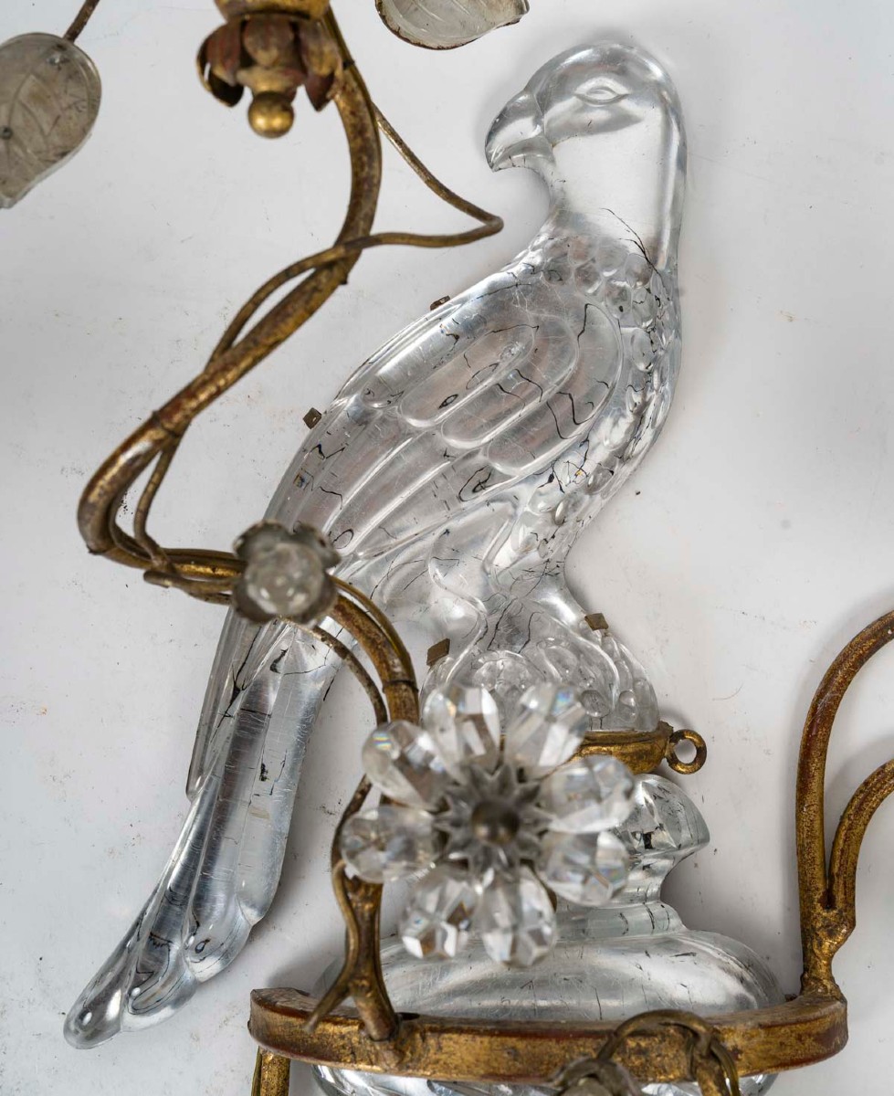 Pair Of Wall Lights Aux Perroquets, Baguès, 20th Century.-photo-2