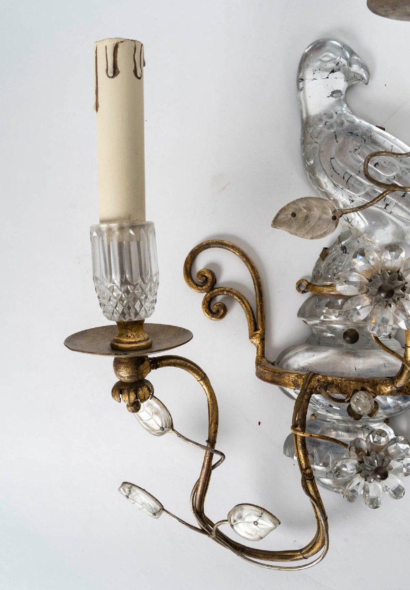 Pair Of Wall Lights Aux Perroquets, Baguès, 20th Century.-photo-4