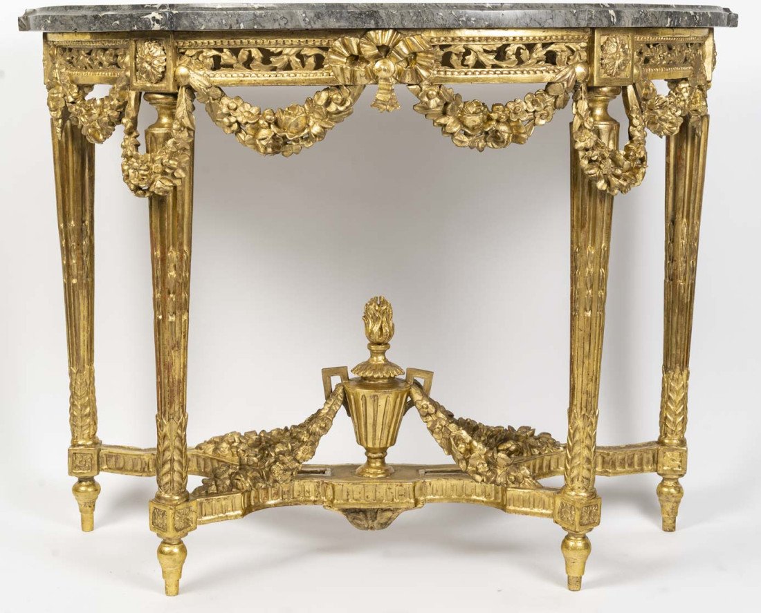 Grande console en bronze sculpté et doré, d'Epoque Louis XVI (1774-1789), XVIIIème siècle.-photo-3