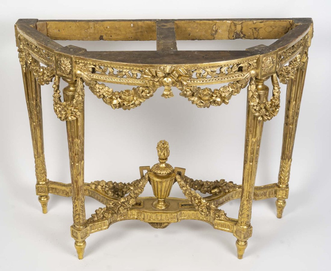 Grande console en bronze sculpté et doré, d'Epoque Louis XVI (1774-1789), XVIIIème siècle.-photo-4