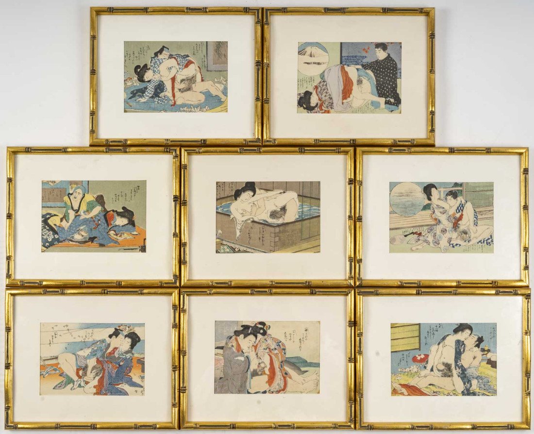 Série de 8 estampes érotiques japonaises, d'époque XIXème siècle.-photo-4