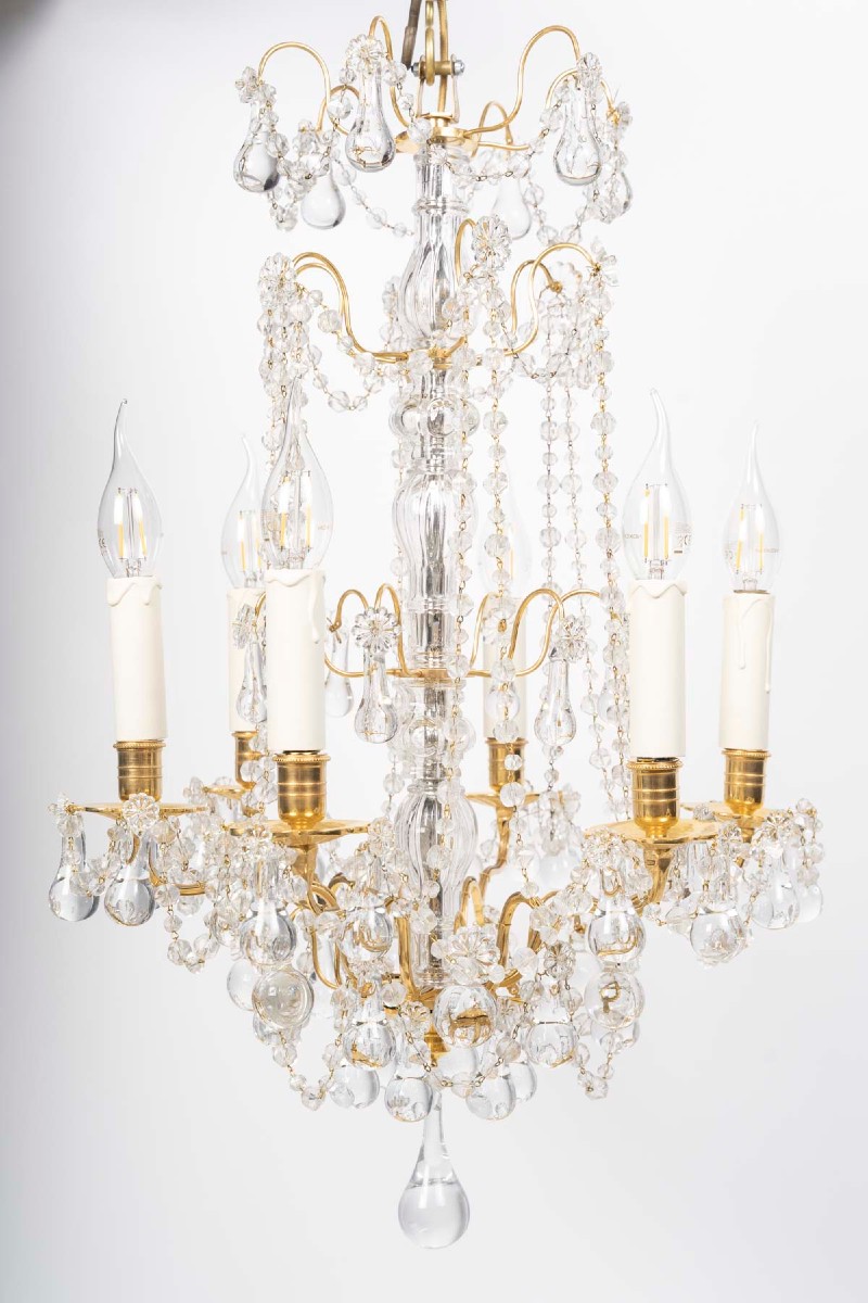 Paire de lustres en bronze doré et cristal de style Louis XVI, d'époque XIXème.-photo-2