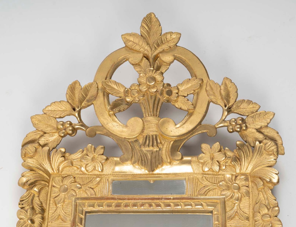 Petit miroir à parecloses d'époque Régence (1715-1724), XVIIIe siècle.-photo-2