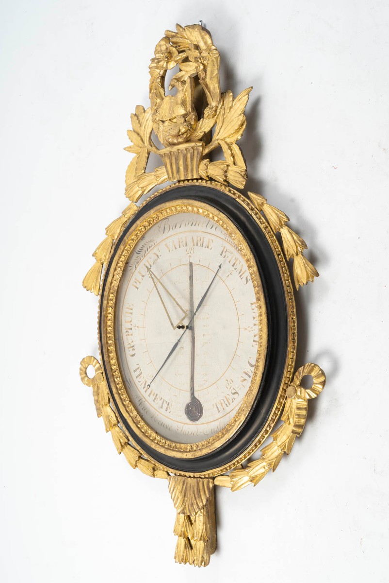 Wooden Barometer Carved According To Torricelli, From The Louis XVI Period (1774–1793). 18th C.-photo-2