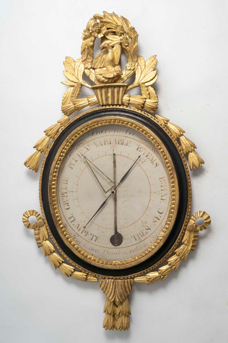 Wooden Barometer Carved According To Torricelli, From The Louis XVI Period (1774–1793). 18th C.