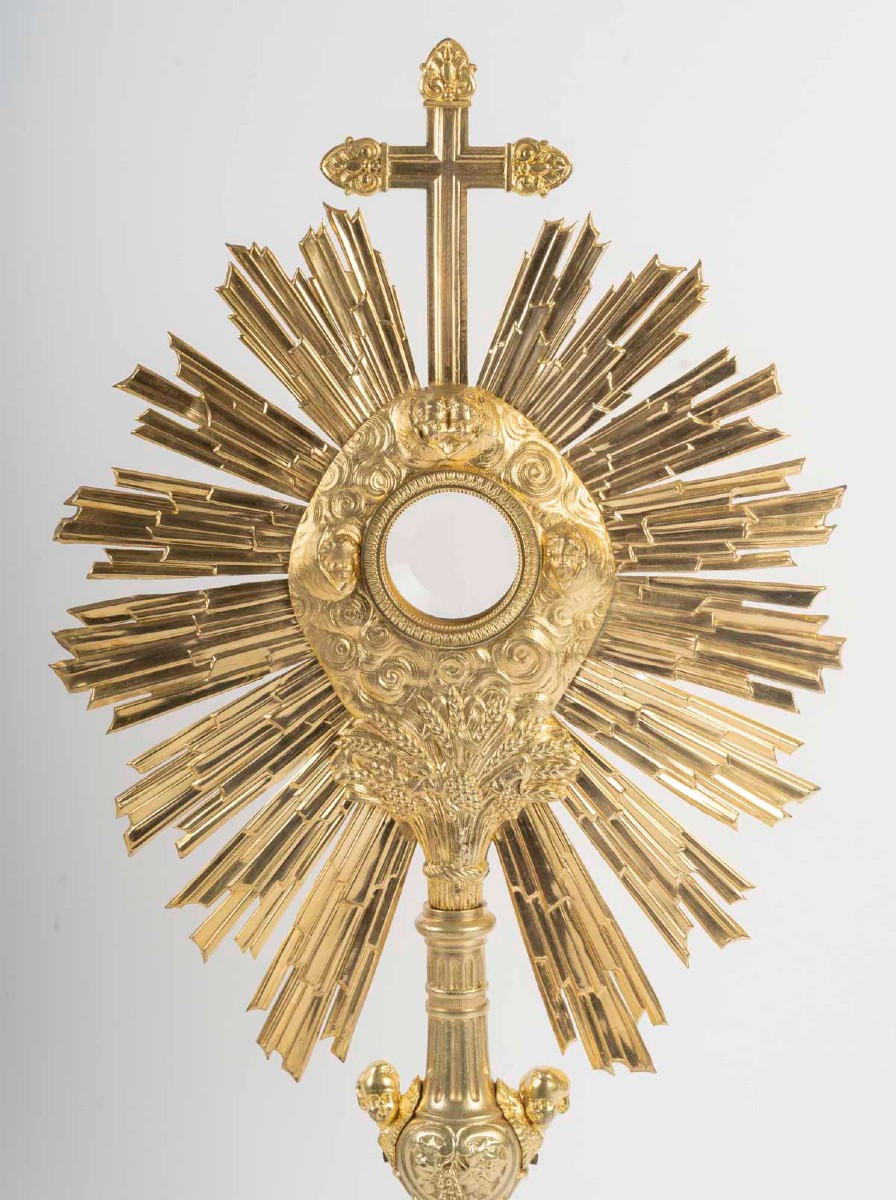 Gilt Bronze Monstrance Decorated With Cherubs, 19th Century.-photo-2