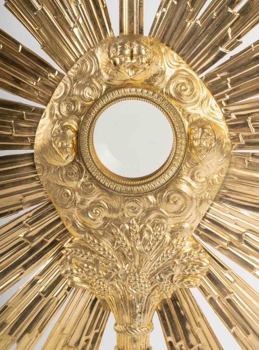 Gilt Bronze Monstrance Decorated With Cherubs, 19th Century.-photo-3