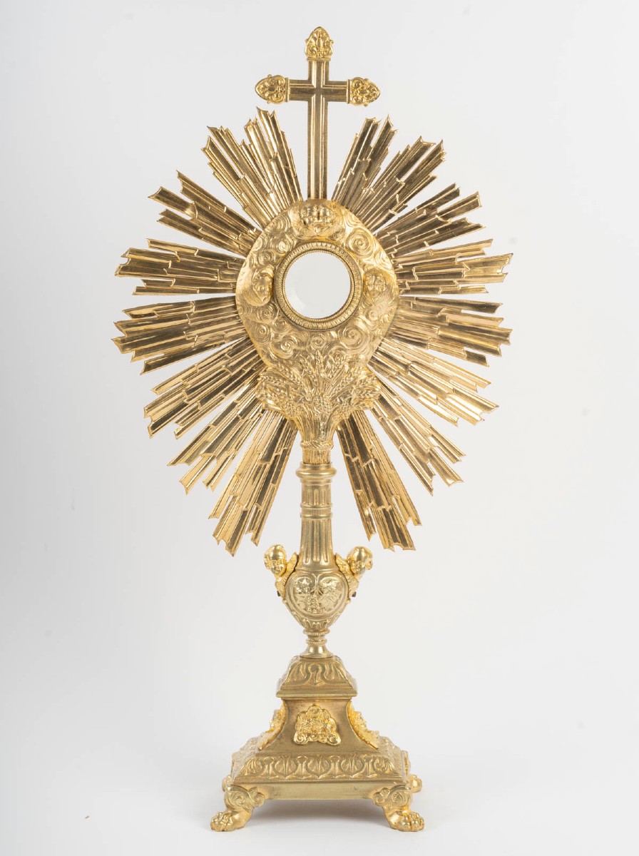 Gilt Bronze Monstrance Decorated With Cherubs, 19th Century.