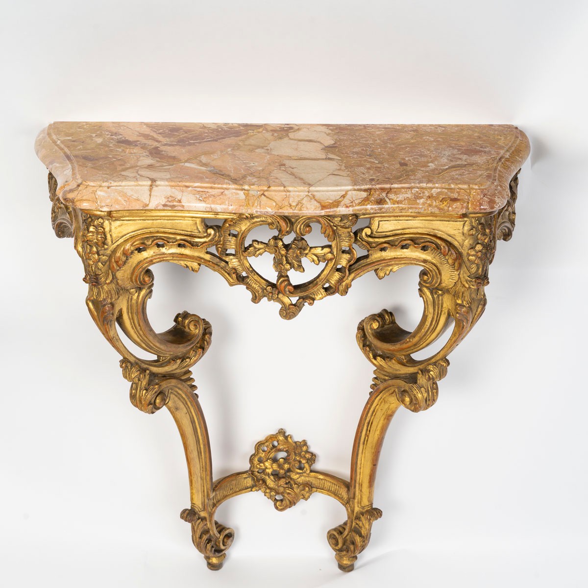 Paire de consoles en bois doré de style Louis XV (1724-1774), d'époque Napolon III, XIXème sièc-photo-3