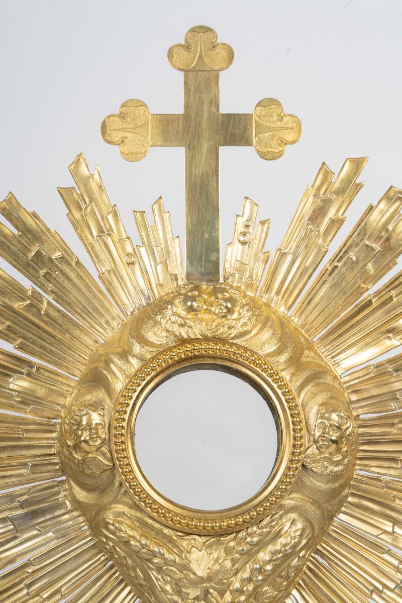 Ostensoir en bronze doré à décor de chérubins, d'époque Napoléon III (1848-1870), XIXème siècle-photo-2