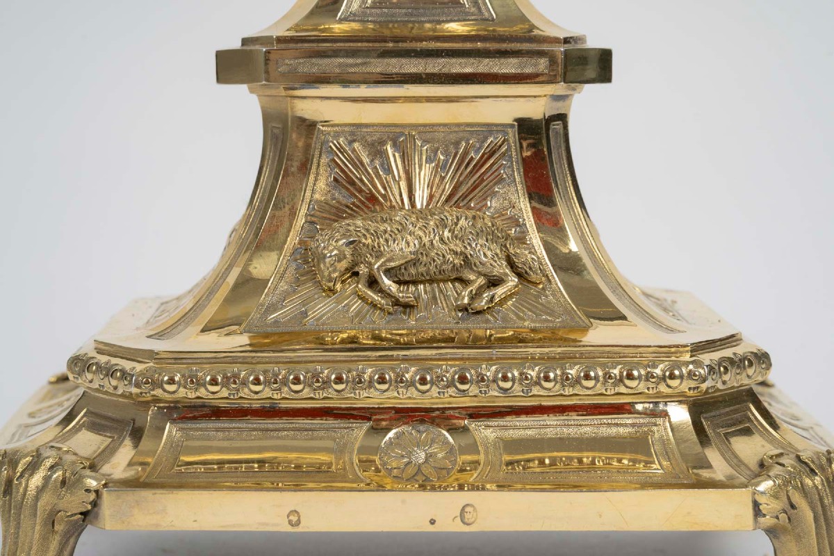 Ostensoir en bronze doré à décor de chérubins, d'époque Napoléon III (1848-1870), XIXème siècle-photo-4