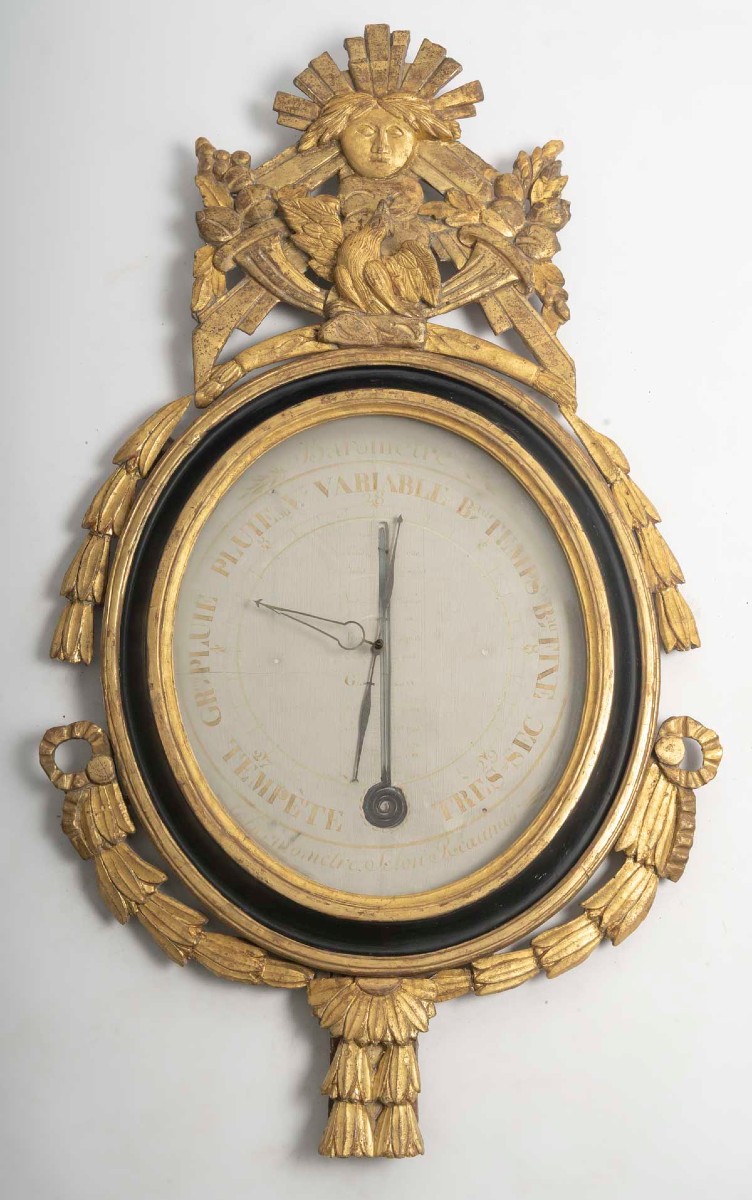 Baromètre-thermomètre "Le soleil levant", d'époque Louis XVI (1774-1793). XVIIIème siècle.