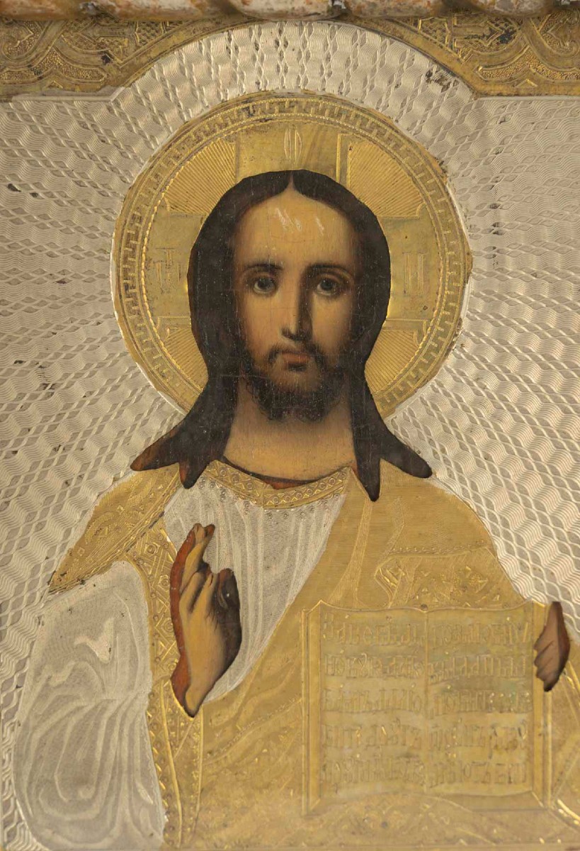 Icon Depicting Christ Pantocrator Blessing, Russia, 19th Century. -photo-3