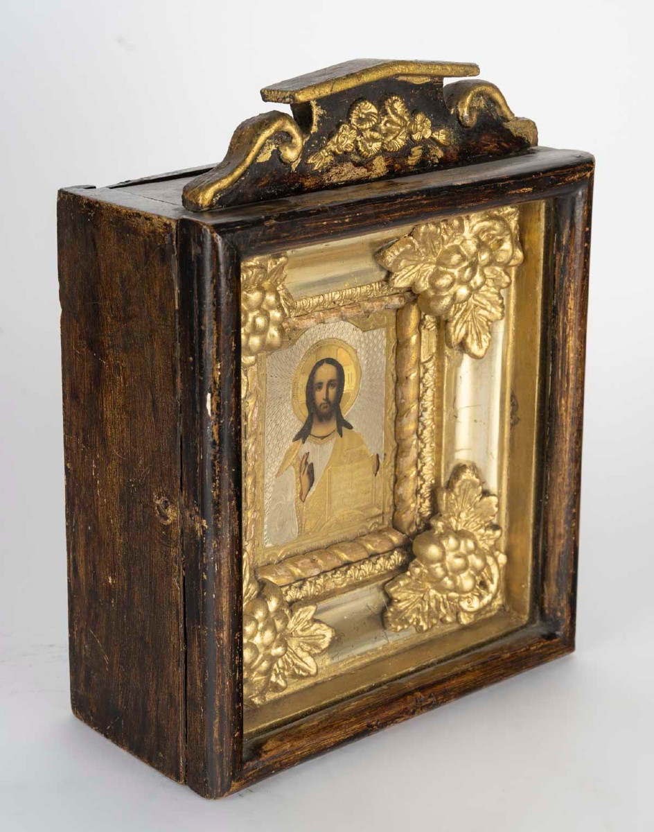 Icon Depicting Christ Pantocrator Blessing, Russia, 19th Century. -photo-4