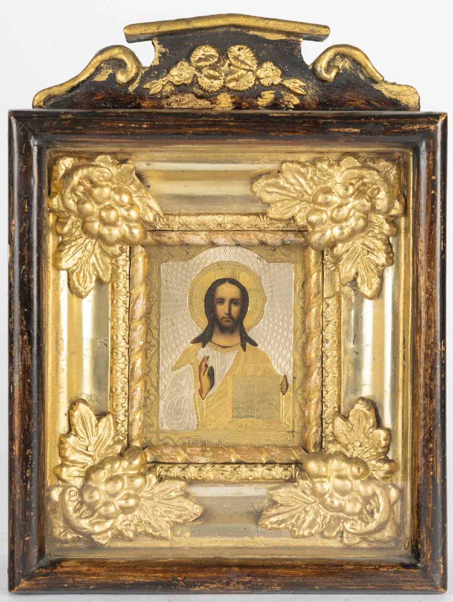 Icon Depicting Christ Pantocrator Blessing, Russia, 19th Century. 