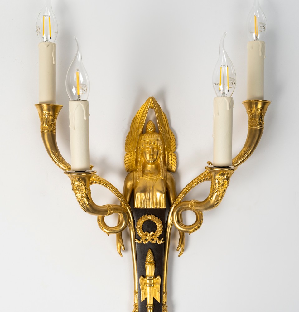 Paire d'appliques de style 1er Empire (1804 - 1815).  XIXe siècle.-photo-2