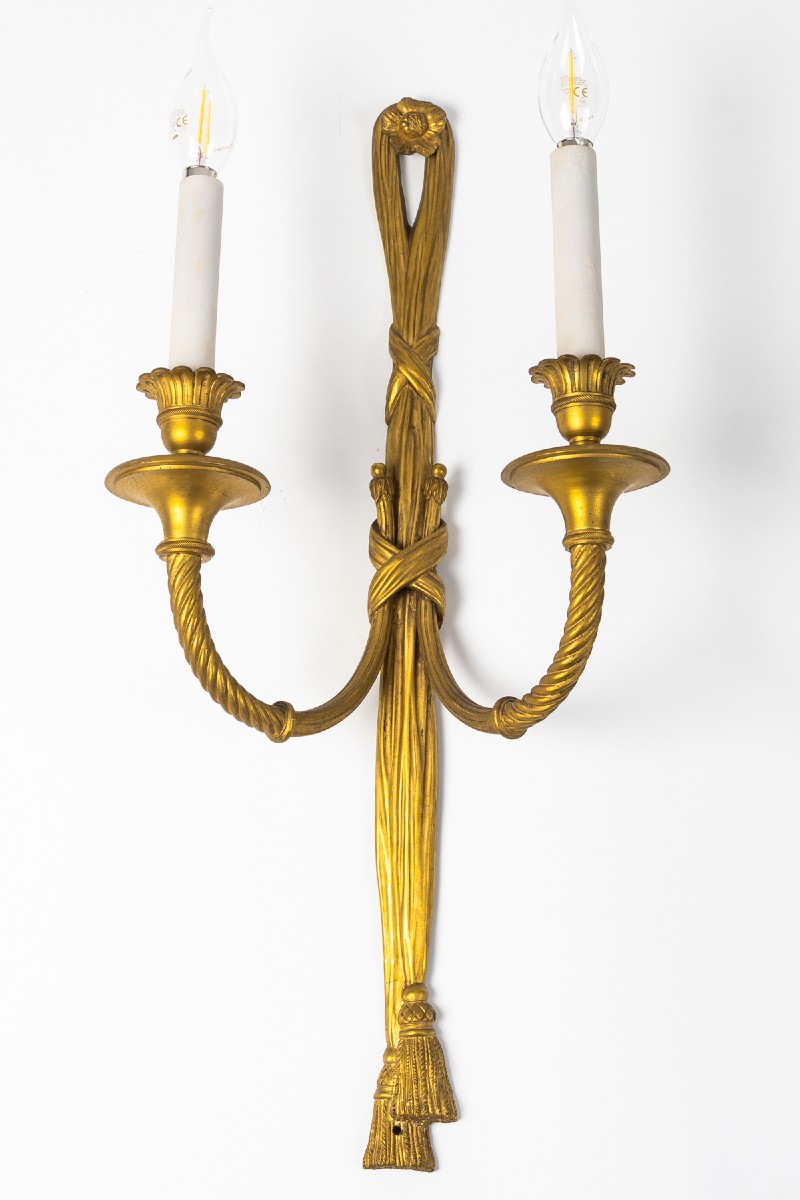 Pair Of Gilt Bronze Sconces. Early 20th Century.-photo-2