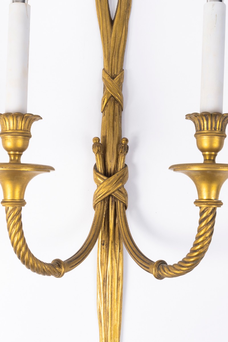 Pair Of Gilt Bronze Sconces. Early 20th Century.-photo-3
