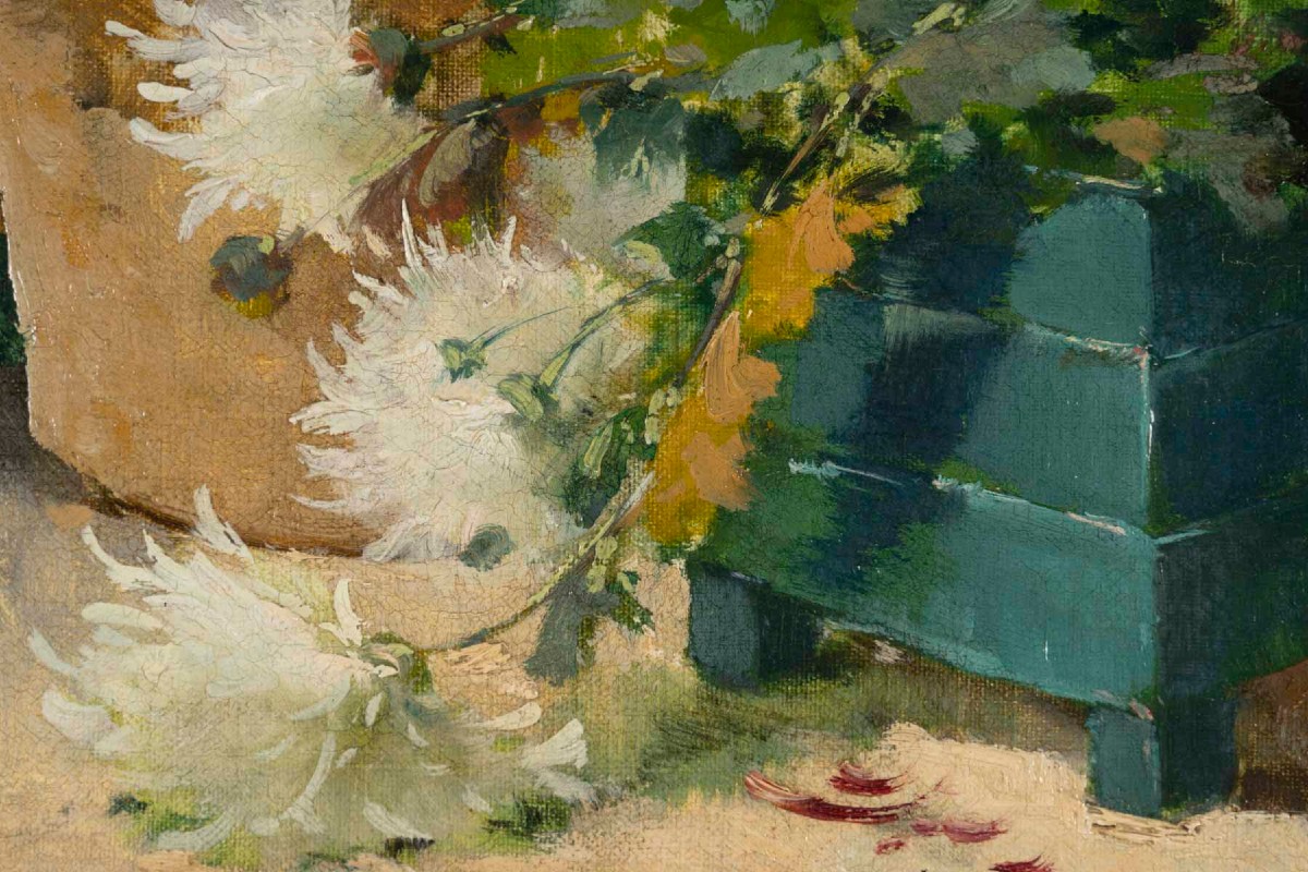 Eugène-henri Cauchois (1850–1911), Known As “langlois,” *bouquet Of Chrysanthemums*, 19th.-photo-1