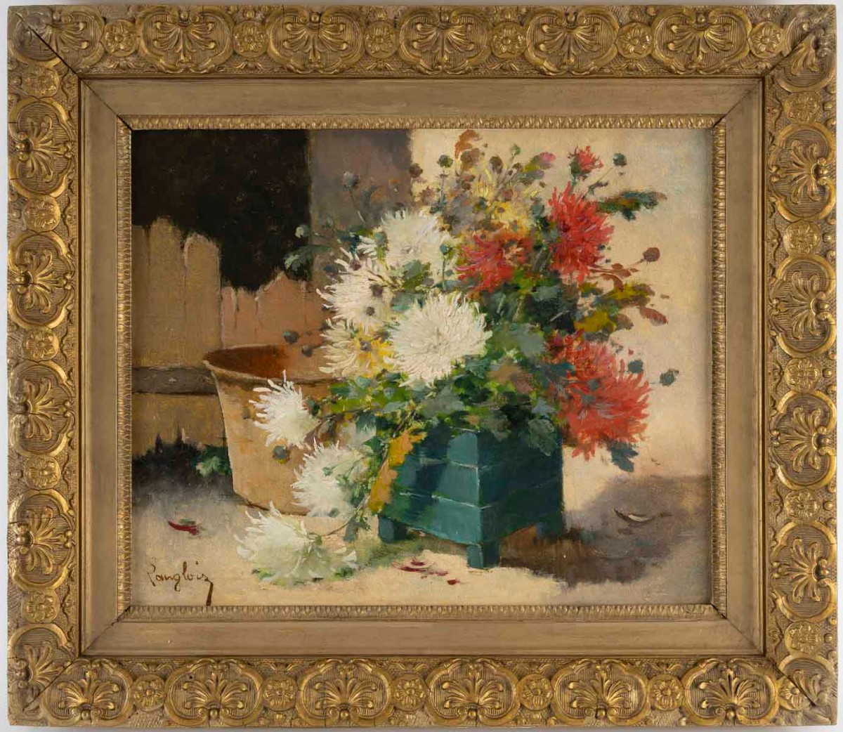 Eugène-henri Cauchois (1850–1911), Known As “langlois,” *bouquet Of Chrysanthemums*, 19th.