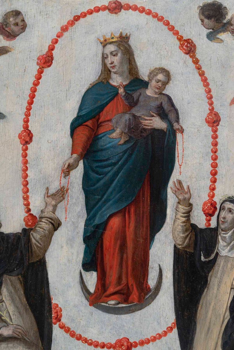 Oil On Wood Depicting The Virgin And Child, 17th Century.-photo-2