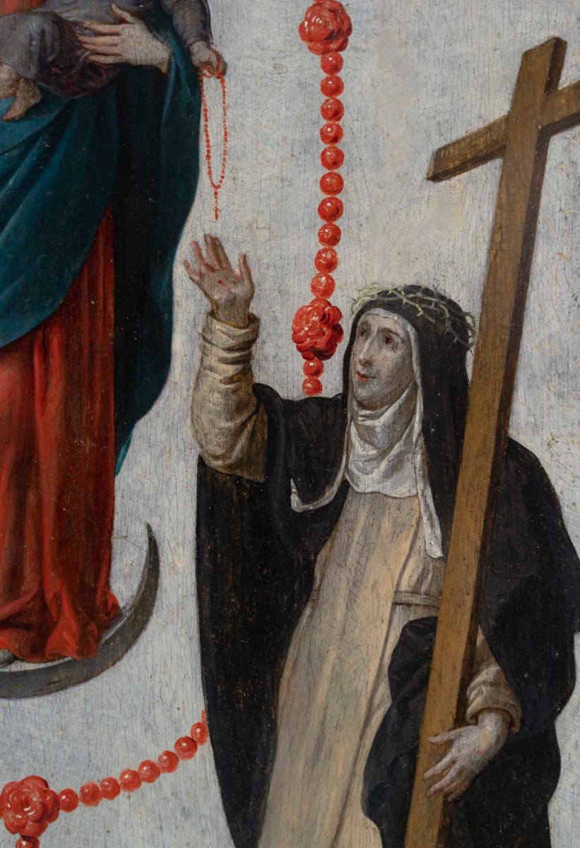 Oil On Wood Depicting The Virgin And Child, 17th Century.-photo-4