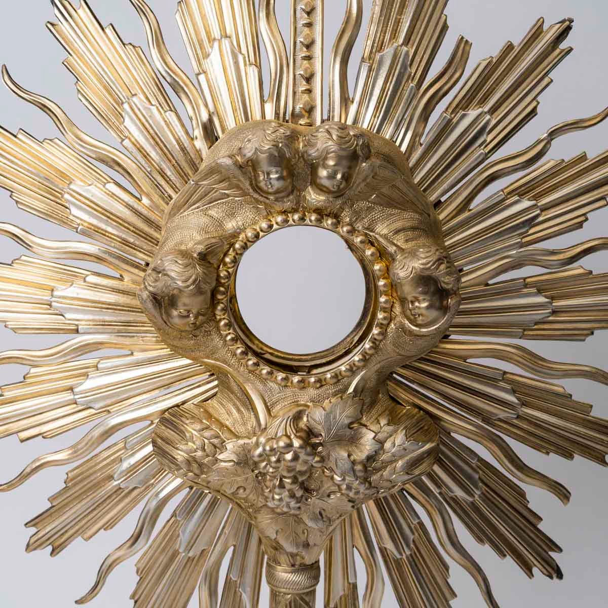 Silver And Vermeil Monstrance Decorated With Cherubs, From The Napoleon III Period, 19th-photo-2