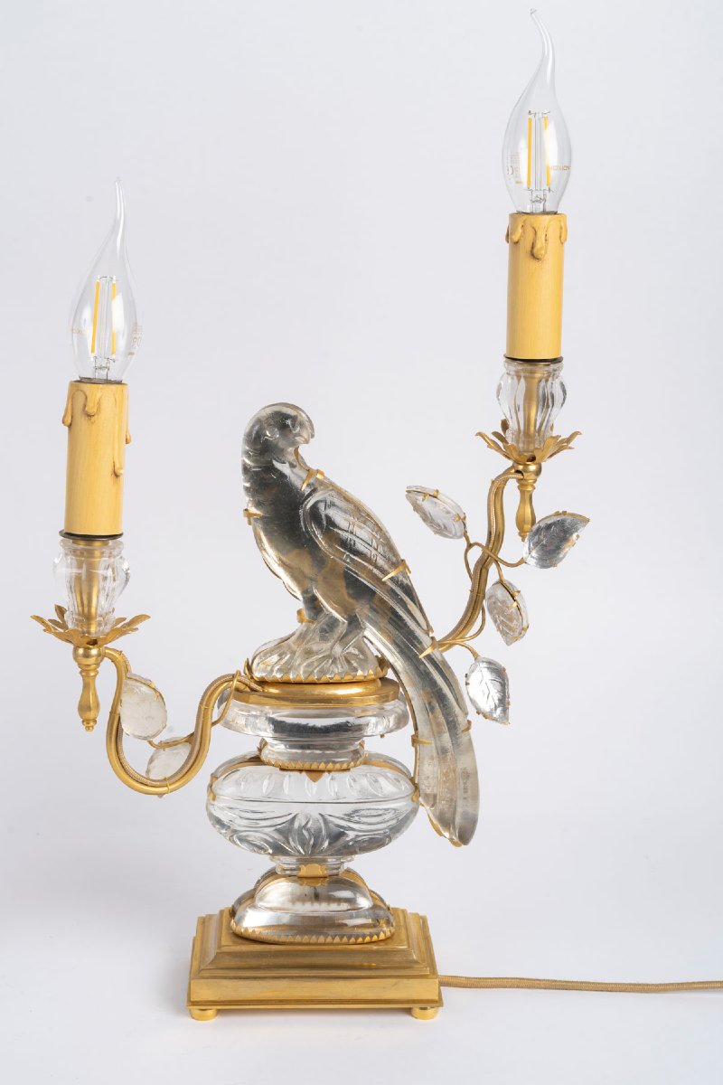 Paire de lampes aux Perroquets, Baguès, XXème siècle.-photo-2