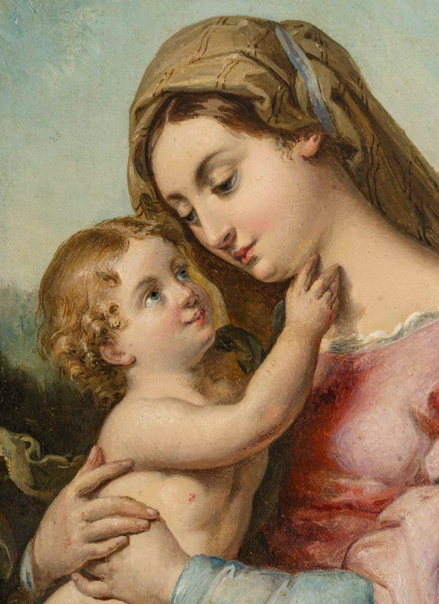 Oil On Canvas, "madonna And Child" Attributed To Francesco Podesti (1800–1895), Italy, 19th-photo-3