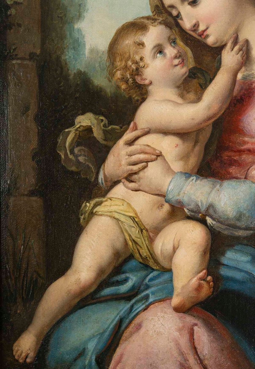 Oil On Canvas, "madonna And Child" Attributed To Francesco Podesti (1800–1895), Italy, 19th-photo-1